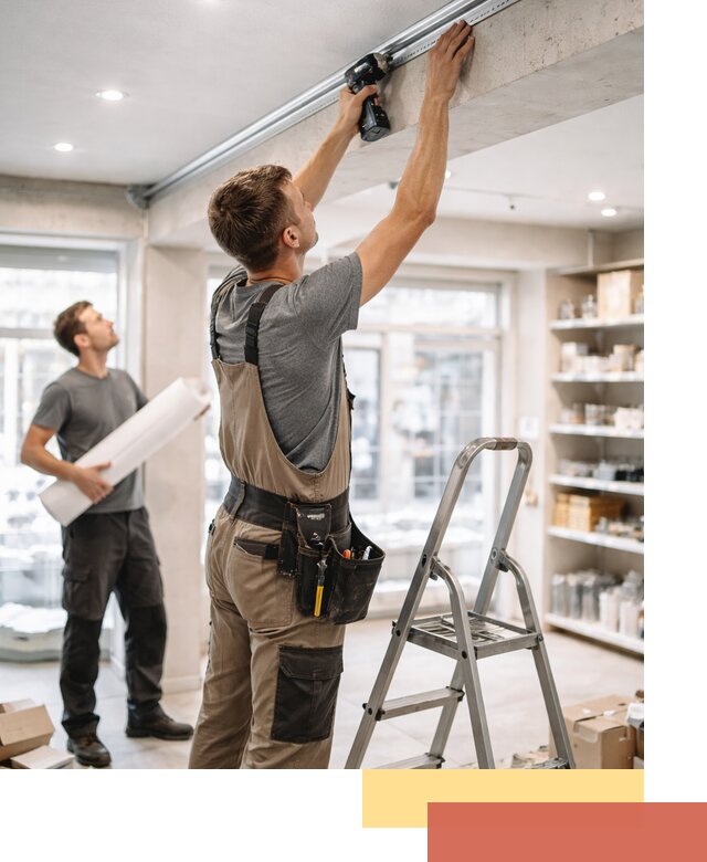 Монтаж натяжных потолков в магазине в Баксане