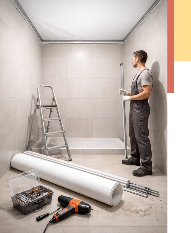 Монтаж натяжного потолка в санузле в Баксане от 1869 руб. — ОТДЕЛОЧНИК-Бкс