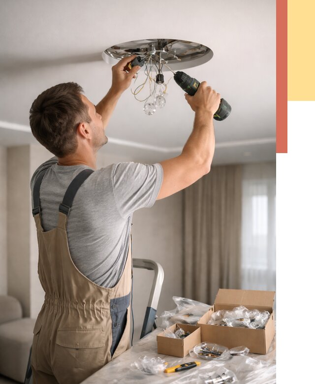 Установка люстры в натяжной потолок в Баксане от 1212 руб. | Быстро и недорого — ОТДЕЛОЧНИК-Бкс