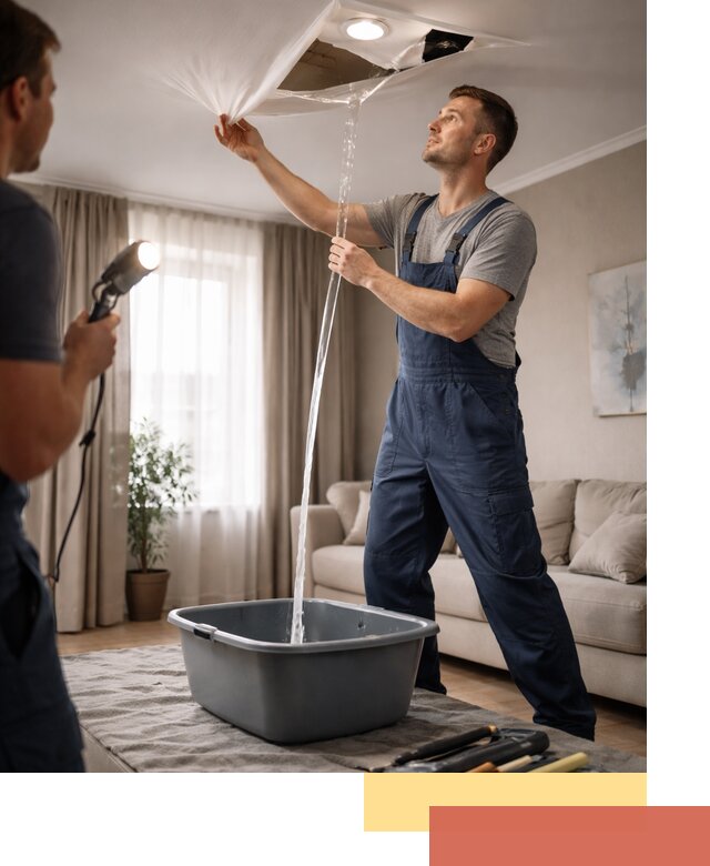 Слив воды с натяжного потолка в Баксане быстро и аккуратно