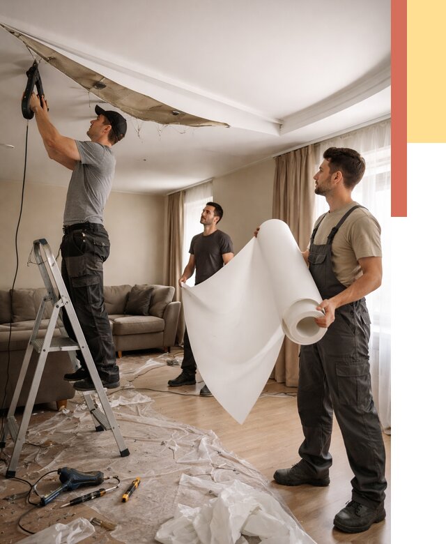 Замена полотна натяжного потолка в Баксане от 9597 руб. быстро и недорого | ОТДЕЛОЧНИК-Бкс