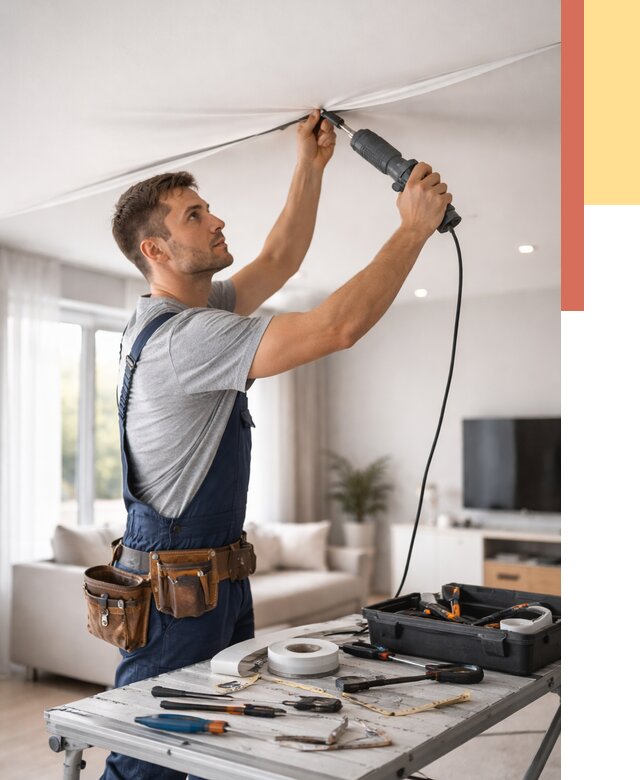 Ремонт натяжных потолков в Баксане от 9597 руб. под ключ — ОТДЕЛОЧНИК-Бкс