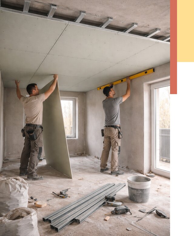 Одноуровневый потолок из гипсокартона в Баксане от 758 руб. — монтаж под ключ | ОТДЕЛОЧНИК-Бкс