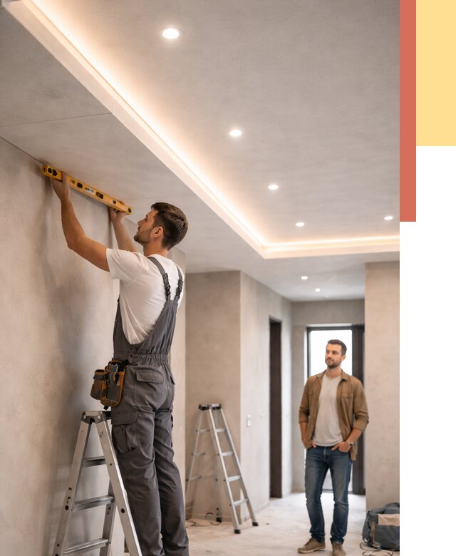 Потолок из гипсокартона с подсветкой в Баксане от 758 руб./м2 под ключ | ОТДЕЛОЧНИК-Бкс