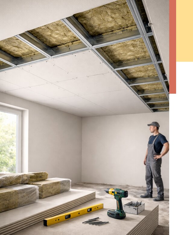 Звукоизоляция потолка ГКЛ в Баксане от 960 руб. — монтаж под ключ | ОТДЕЛОЧНИК-Бкс