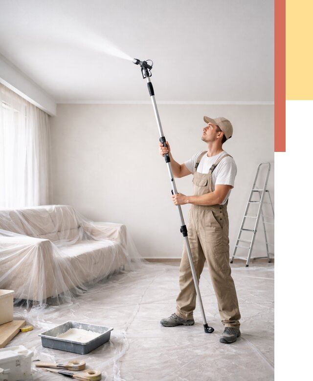 Покраска потолка краскопультом в Баксане от 4546 руб. быстро и недорого | ОТДЕЛОЧНИК-Бкс