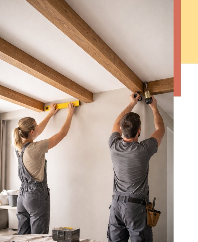 Монтаж декоративных балок на потолок в Баксане от 4243 руб. — ОТДЕЛОЧНИК-Бкс